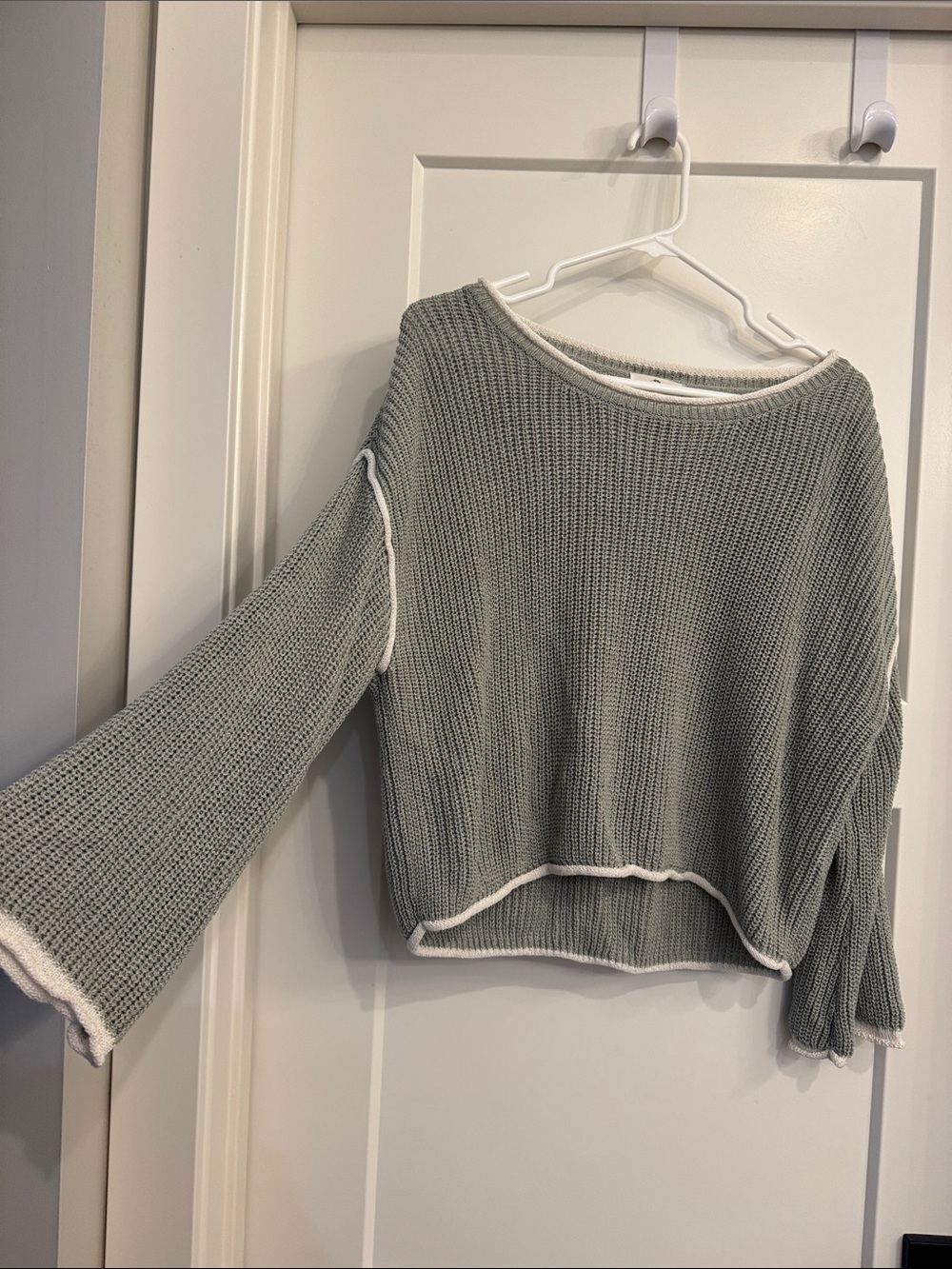 entro Sage Green Boatneck Sweater with White Trim